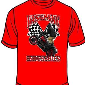 STAND UP WHEELIE W/ CHECKERED FLAGS MENS T-SHIRT (RED)