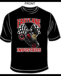 STAND UP WHEELIE W/CHECKERED FLAGS MENS T-SHIRT (BLACK)